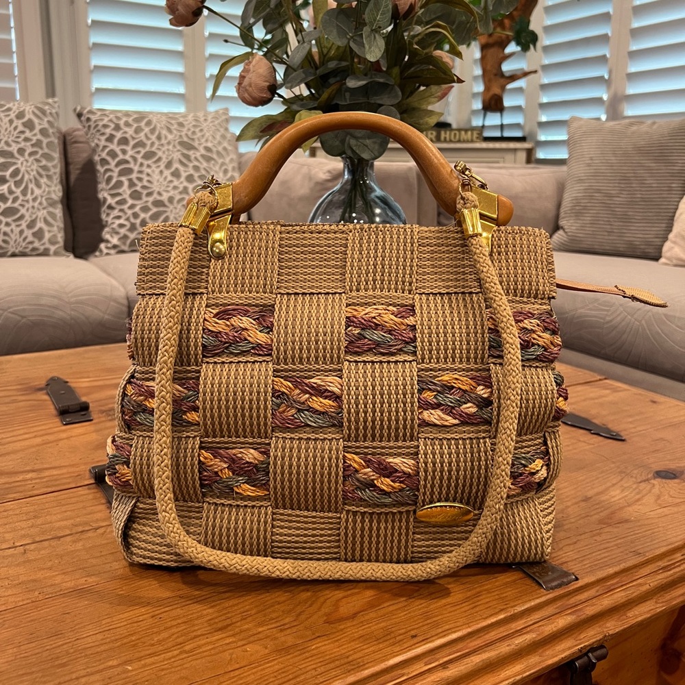 Vintage 1980 Creazioni Alma Woven Top Handle Tote  Made in Italy